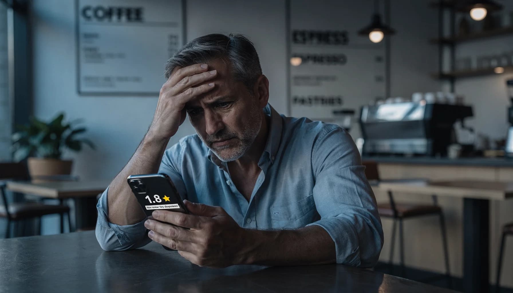 Negative Bewertung auf einem Smartphone — das Problem ohne Review Filter